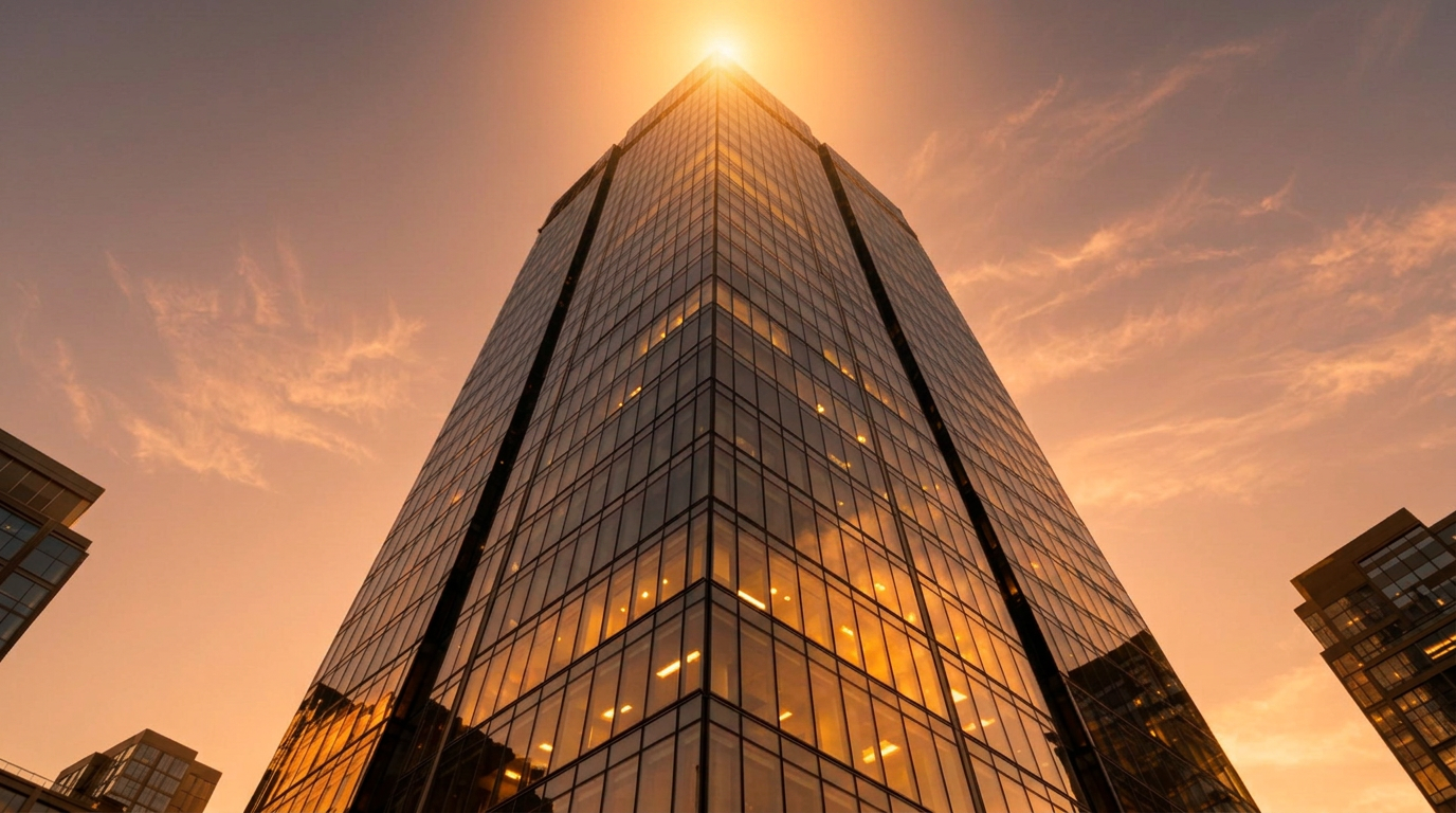 Office tower at golden hour