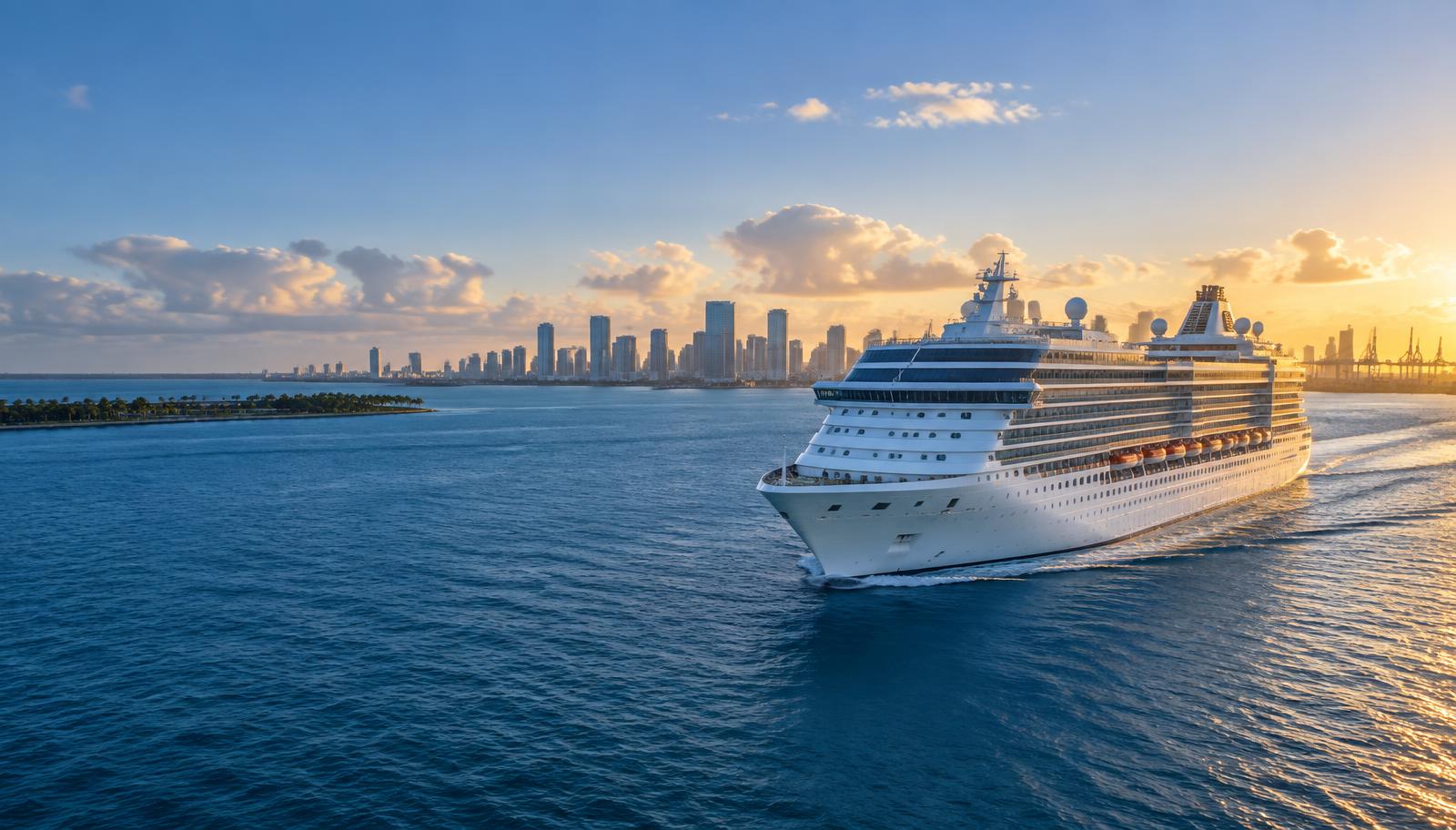 Cruise ship sailing near the Port of Miami