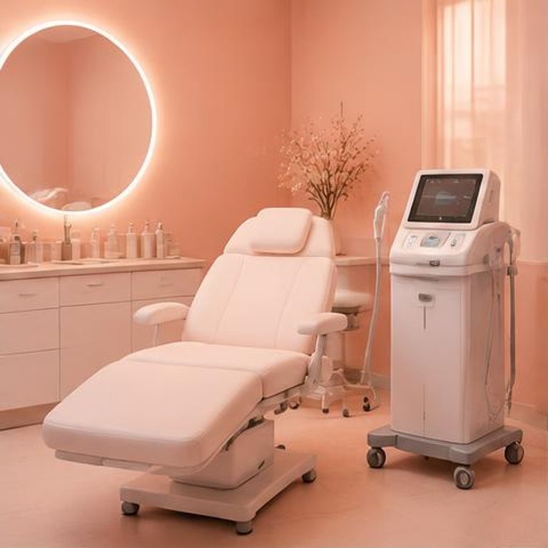 Cosmetic surgery consultation room with treatment chair and mirror
