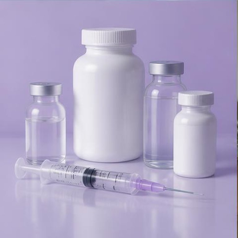 Unlabeled medication containers and pill organizer on a pharmacy counter