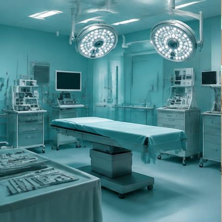 Prepared operating room with surgical lighting and monitoring equipment