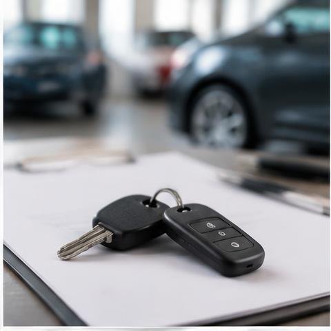 Original generated illustration for auto dealer fraud, not a case photograph